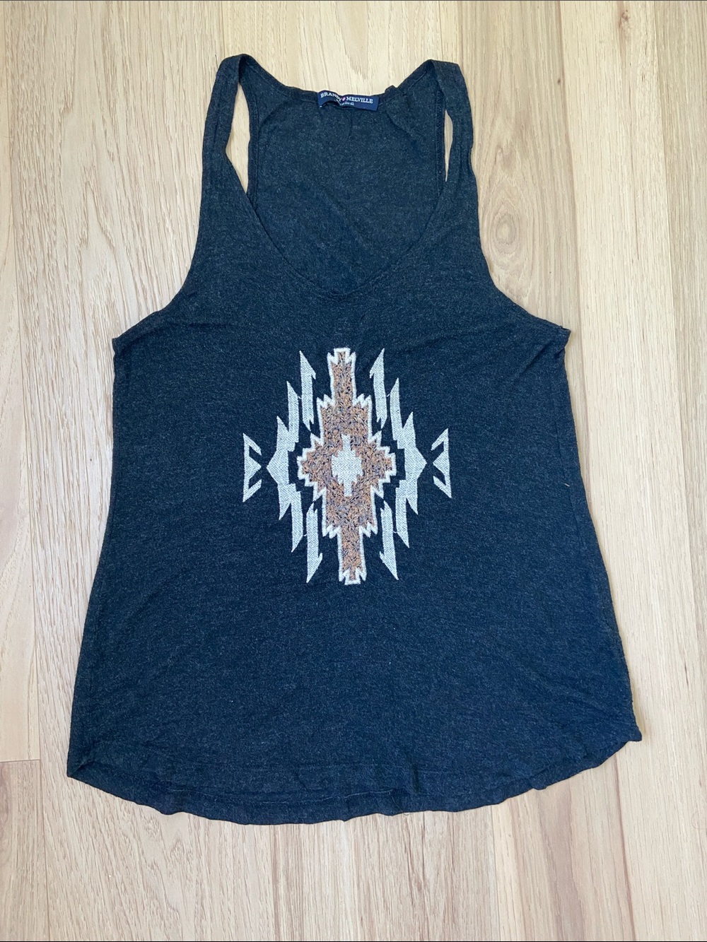 Brandy Melville Black Racerback Tank with Geometric Aztec Print